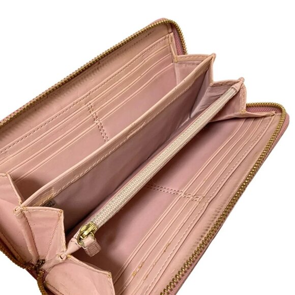 Auth COACH Signature - Khaki Pink Jacquard Leather Long Wallet - Picture 7 of 14